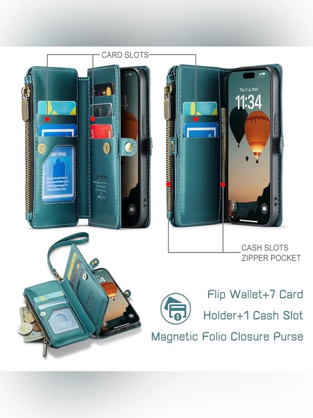 RFID Wallet iPhone 15 Case Card Holder Zipper Strap Defencase 📱✨ - Picture 3 of 16